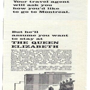 1967 The Queen Elizabeth Hotel Travel Agent Montreal Vintage Magazine Print Ad